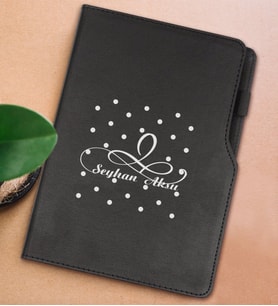 BK Gift Kişiye Özel İsimli Siyah Termo Deri Not Defteri 15x21cm-4