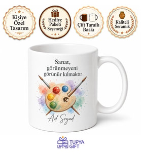 Resim Öğretmenine Hediye Sanat Temalı Özel Baskılı Porselen Kupa Bardak