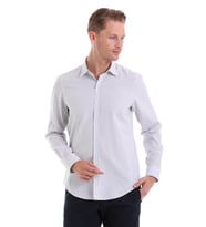 Hatemoğlu Gri Ç. Comfort Fit Çizgili Pamuklu Slim Yaka Uzun Kollu Spor Gömlek