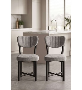 Sandalye 2 Adet Baby Face Kumaş Metal Ayak Modern Mutfak Sandalyesi Cafe Balkon Ofis Elma 9810 Gri