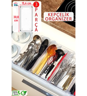 Şeffaf Çekmece Düzenleyici 3’lü Set, 30,8x15,4 cm, Pratik ve Şık Organize