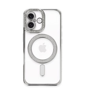 iPhone 16 Plus Kılıf Joke Simli Magneticsafe Kılıf - Gümüş