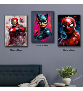 süper kahraman koruyucu film karekterleri tablosu 3 adet 35cmx50cm kumaş baskılı canvas tablo