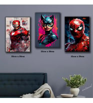 süper kahraman koruyucu film karekterleri tablosu 3 adet 35cmx50cm kumaş baskılı canvas tablo