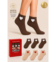 Ducks Socks Kadın Kalp Desenli Patik Çorap Kutulu Pamuklu 6'lı Dikişsiz Hediye Kutulu Çorap