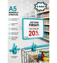 5 Adet - A5 Mandallı Etiketlik Fiyatlık Sepet Raf Askılık Fiyat Etiketi Çerçeveli Market Mağaza Turkuaz