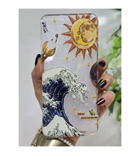 Samsung Galaxy A13 Uyumlu Dalga ve Güneş Desenli Şeffaf Telefon Kılıfı