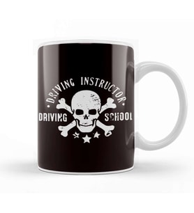 Driver Instructor School Skull Lesson Teacher Novice Driver Kupa Bardak Porselen
