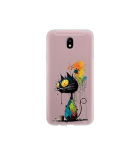 Samsung Galaxy J7 Pro ile Uyumlu Splash Kedi Tasarımlı Şeffaf Silikon Kılıf