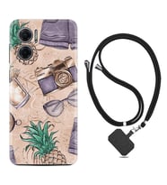 Xiaomi Redmi Note 11E Kılıf Resimli Boyun Askılı İpli Desenli Silikon Ananas Camera Glass 1357
