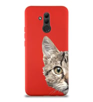 Huawei Mate 20 Lite Uyumlu Lansman Kılıf Catface Tasarımlı İçi Kadife Kırmızı Kapak (Şeffaf)