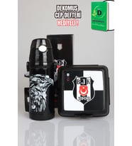 "DEKOMUS CEP DEFTERİ HEDİYELİ" LİSANSLI BEŞİKTAŞ 500 ML ÇELİK MATARA VE BESLENME KABI SETİ 1903 (Krem)