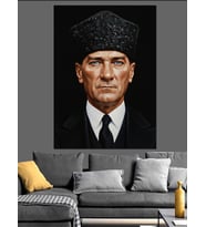 Kalpaklı Mustafa Kemal Atatürk Portresi Dekoratif Kanvas - Mdf Ahşap Tablo