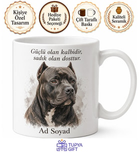 İsme Özel Pitbull Desenli Kupa Bardak Köpek Severlere Hediye