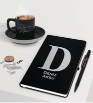 BK Gift Kişiye Özel İsimli Siyah Defter Kalem ve Türk Kahvesi Fincanı Hediye Seti-5, Arkadaşa Hediye, Sevgiliye Hediye, Yeni İş Hediyesi