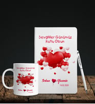 Sevgililer Gününe Özel Beyaz Deri Defter Kalem Kupa Hediye Seti 31