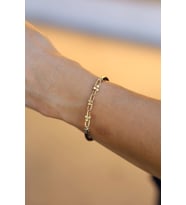 14 Ayar Altın Ataç Detaylı Derili Unisex Bileklik 