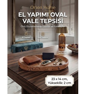 Orion Serisi El Yapımı Kırılmaz Oval Dekoratif Sunum Tepsisi - 23x14 cm Çay, Kahve, Anahtarlık ve Takı Düzenleyici Organizer