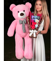 Kiza Hediye - 90cm Pembe Ayıcık - Renkli Ayıcıklı Buket - Kiza Dogum Gunu Hediyesi - Arkadasa