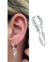 Zirkon Taş Detaylı 925ayar Gümüş İtalyan Tasarımı Zincirli Halka tek küpe cap 1cm