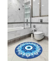 Mavi Nazar Boncuklu Yuvarlak Banyo Klozet Paspas Seti BS289