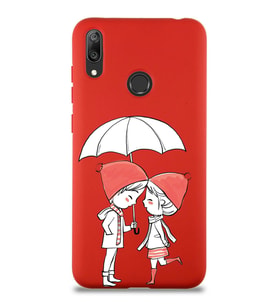 Huawei Y7 2019 Uyumlu Lansman Kılıf Aşk Tasarımlı İçi Kadife Kapak-Kırmızı (Şeffaf)