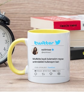 Kişiye Özel Twitter Tasarım Fotoğraflı Sarı Kupa Bardak