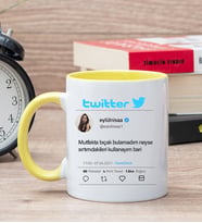 Kişiye Özel Twitter Tasarım Fotoğraflı Sarı Kupa Bardak