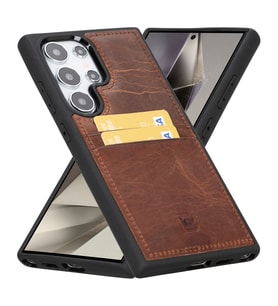 Bouletta Samsung Galaxy S24 Ultra Uyumlu Deri Arka Kapak FXCP G2 (KAHVE)