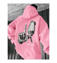 Unisex Oversize Hoodie El Figürlü Baskılı Kapüşonlu Streetwear Sweatshirt (Pembe)
