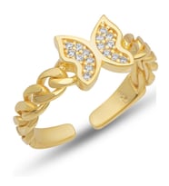 Kelebek Ayarlanabilen Gold 925 Ayar Gümüş  Kadın Yüzük