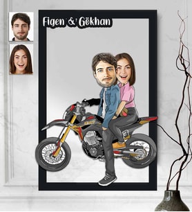 Kişiye Özel 3D  Ahşap Tablo Motorcu Sevgili 30x40 -1