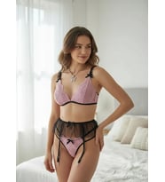 Mulvxbrf Brf02 Siyah Pembe 5 Parça Jartiyer Takım Kadın İç Giyim (Mulvix)