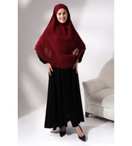 Bordo Üç Katlı Peçeli Kısa Şifon Tesettür Sufle Eşarp