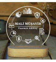 KİŞİSELLEŞTİRİLEBİLİR Mali Müşavir Hediyesi LED Işıklı Ahşap İsimlik (Şeffaf)