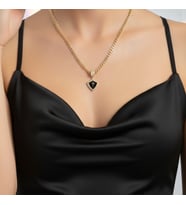 Lorivelle 14K Altın Kaplama Siyah Mineli Kalkan Figürlü Zirkon Taşlı Gurmet Zincir Kolye