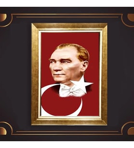 Özel Seri Paspartulu Çerçeveli Atatürk Tablo l742 (Gold)