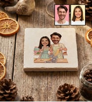 Kişiye Özel Karikatür Yemek Yapan Romantik Çift Bardak Altlığı Sevgililer Günü Hediyesi