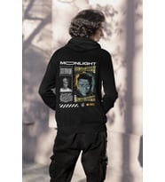 Unisex MoonLight Baskılı Oversize Baskılı Kapşonlu Sweatshirt 3 Iplik (Siyah)