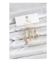 Mey İthalat® Pirinç Gold Renk Zirkon Taşlı Uzay Model YSX Trio Küpe Seti