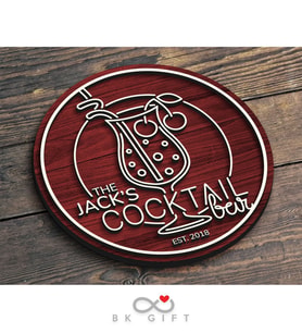 BK Gift Kişiye Özel Dekoratif Yuvarlak Ahşap Cafe&Bar Tabelası 43cm - Model 4