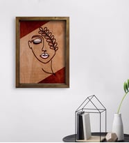 BK Home Minimalist Woman Tasarımlı Doğal Masif Ahşap Çerçeveli Tablo 45x65cm-2