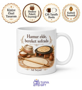 Yufka Ekmeği Temalı Baskılı Kupa Bardak Hediye Özel Tasarım Porselen Mug