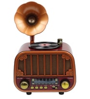 Dexxony MD-1319 Ahşap Tasarım Nostaljik Radyo - Gramofon Dekorlu Şarjlı Bluetooth Hoparlör Hediye Radyo
