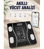 Akıllı Vücut Analiz Baskülü Bluetooth Bağlantılı 4 Sensörlü LCD Ekranlı Dijital Tartı
