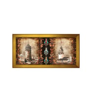 Eski Galata ve Kız Kuleleri Motifli Kanvas Tablo 80 x 110 cm Gold Çerçeve