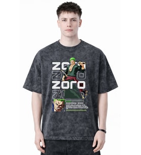 Roronoa Zoro One Piece Anime Baskılı Unisex Oversize Eskitme Yıkamalı Tişört