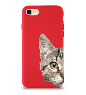 Apple iPhone SE 2022 Uyumlu Lansman Kılıf Catface Tasarımlı İçi Kadife Kapak-Kırmızı (Şeffaf)
