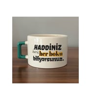 Haddiniz Hariç Her B*ku Biliyorsunuz Baskılı Yeşil Kulplu Kare Kupa - Komik Hediye Bardak Fincan Mug