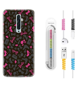 Oppo Reno 2Z 4 Lite 4 Pro 5 6 7 A31 Kılıf Kablo Koruma Spiral Silikon Barbie and Shoes 1413